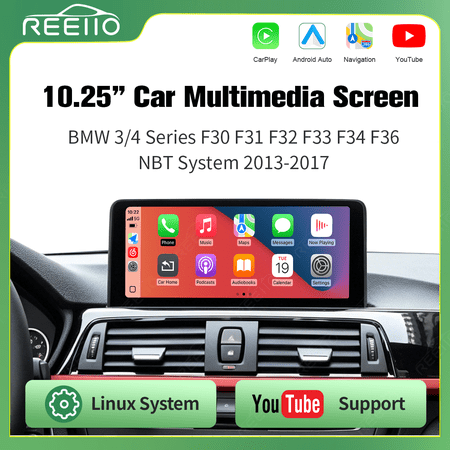 REEIIO 10.25 Inch Linux TouchScreen for BMW 3/4 Series NBT System F30 F31 F32 F33 F34 F36 2013-2017 Year Wireless CarPlay Android Auto