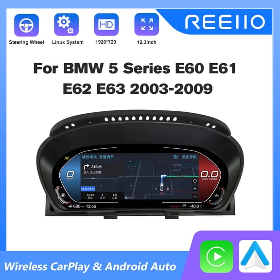REEIIO 12.3" LCD Cluster Digital Dashboard For BMW 5 Series E60