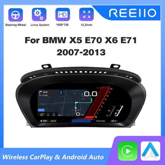 REEIIO 12.3" LCD Cluster Digital Dashboard For BMW X5/X6 E70/E71
