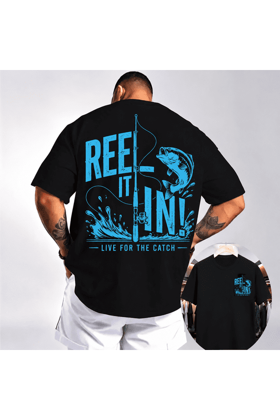 REEL IT IN Fishing Shirt for Men, Live for the Catch Bass Fishing Graphic Tee, Fisherman Gift for Dad Husband Grandpa, Angler T-Shirt, Lake Life Boat Life Outdoor Fishing Lover Gift