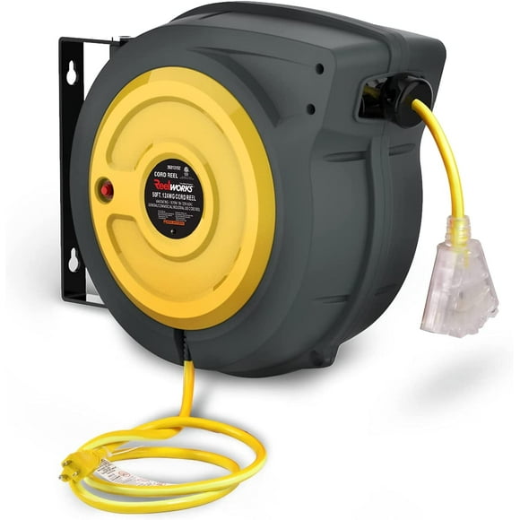 REELWORKS Extension Cord Reel Retractable Polypropylene 12AWG & 14AWG x 50' Feet w/Slow Retraction Technology (SRT) (14AWG x 50' w/SRT)