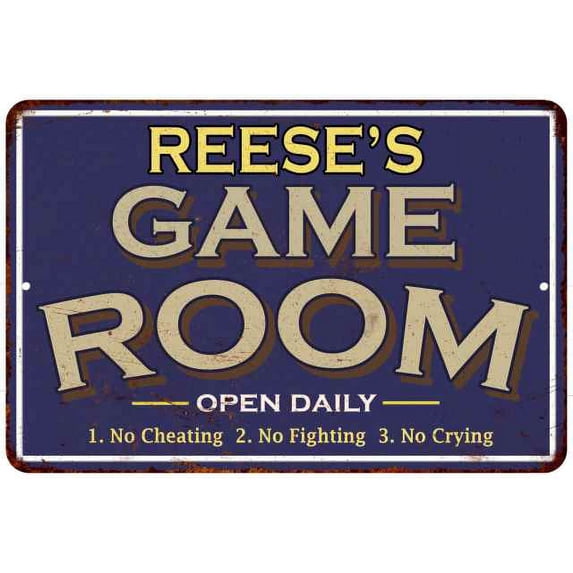 REESE'S Blue Game Room Sign Metal 8 x 12 Matte Finish Metal 108120002374