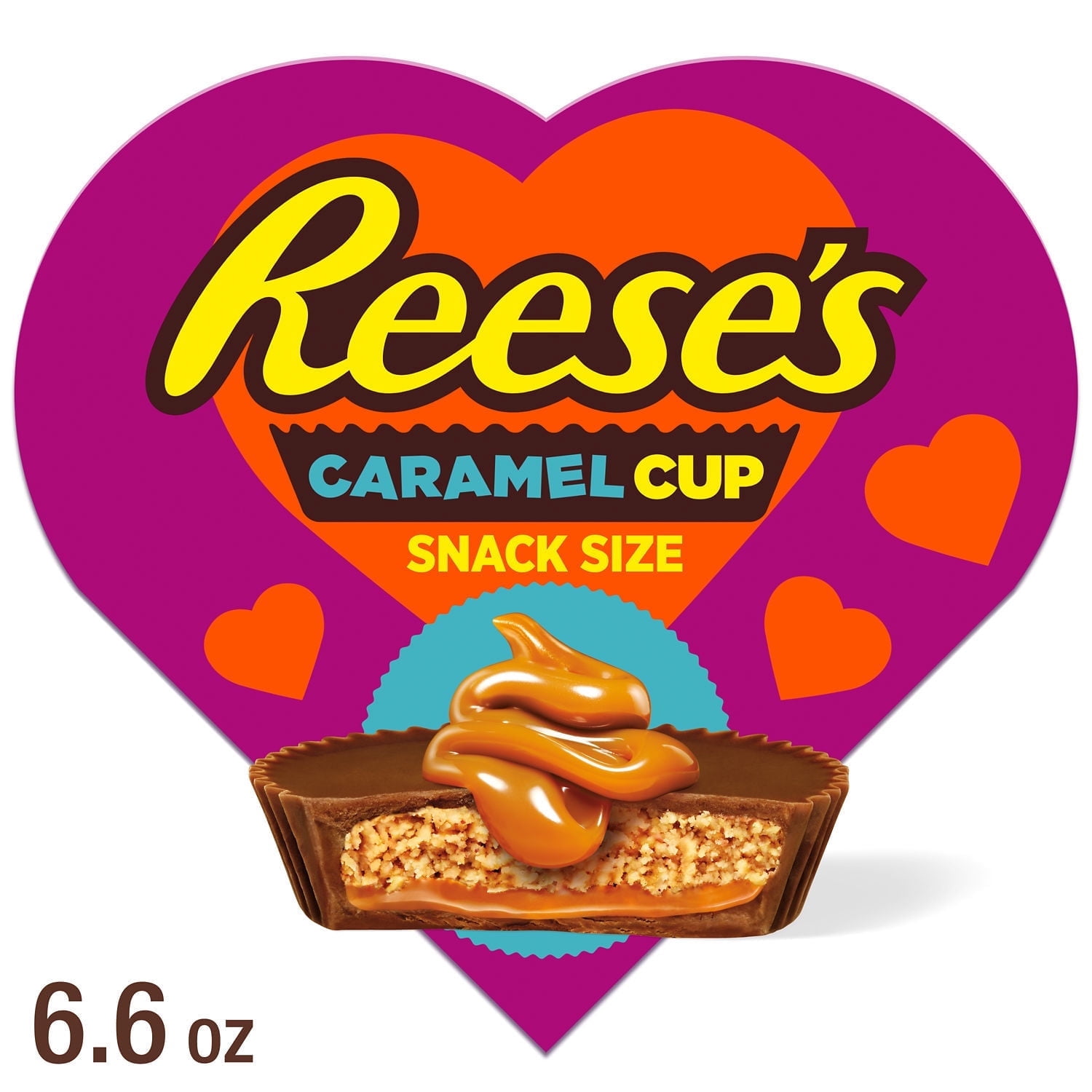 REESE'S Caramel Milk Chocolate Snack Size Peanut Butter Cups, Valentine's Candy Gift Box, 6.6 oz