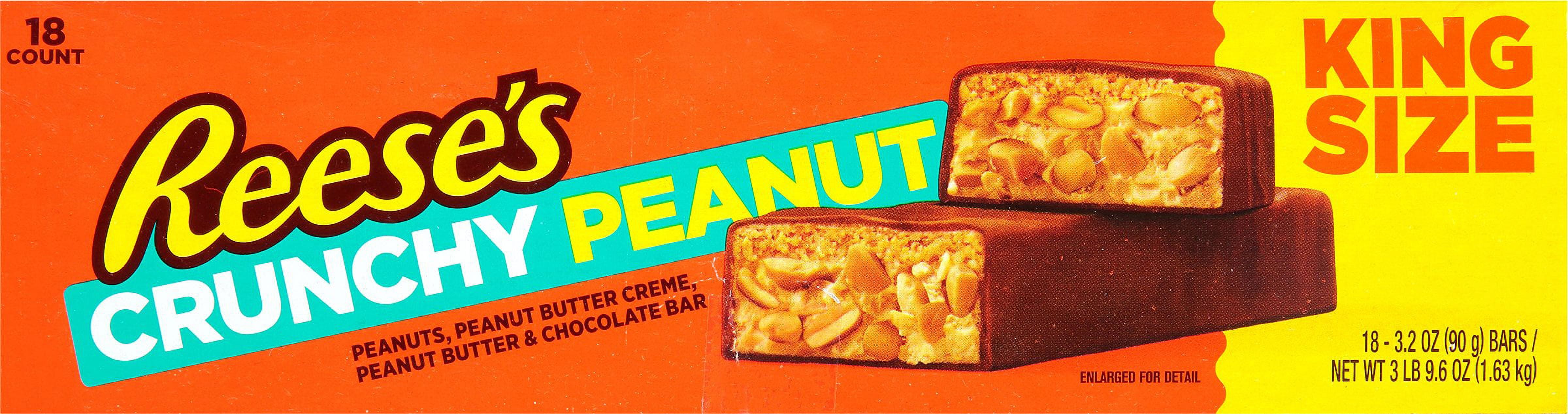 REESE'S Crunchy Peanut King Size Chocolate Candy Bar, 3.2 oz. (Pack of 18)