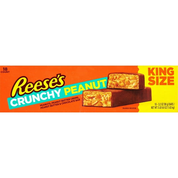 REESE'S Crunchy Peanut King Size Chocolate Candy Bar, 3.2 oz. (Pack of 18)