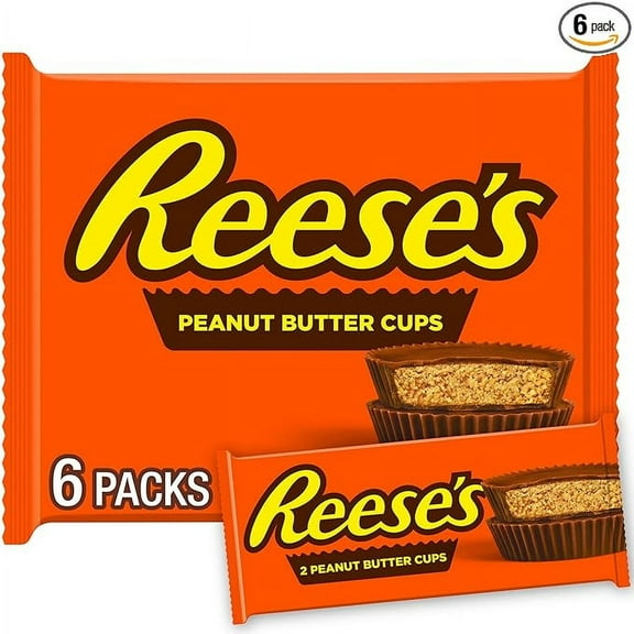 REESE'S Milk Chocolate Peanut Butter Cups, Candy Packs, 1.5 oz (6 Count) ( Pack of 2 )