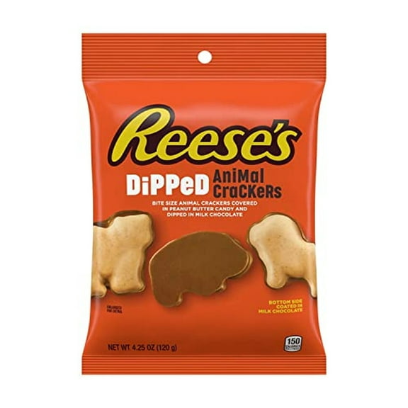 REESE'S Milk Chocolate and Peanut Butter Candy Dipped Animal Crackers (Pack of 4)