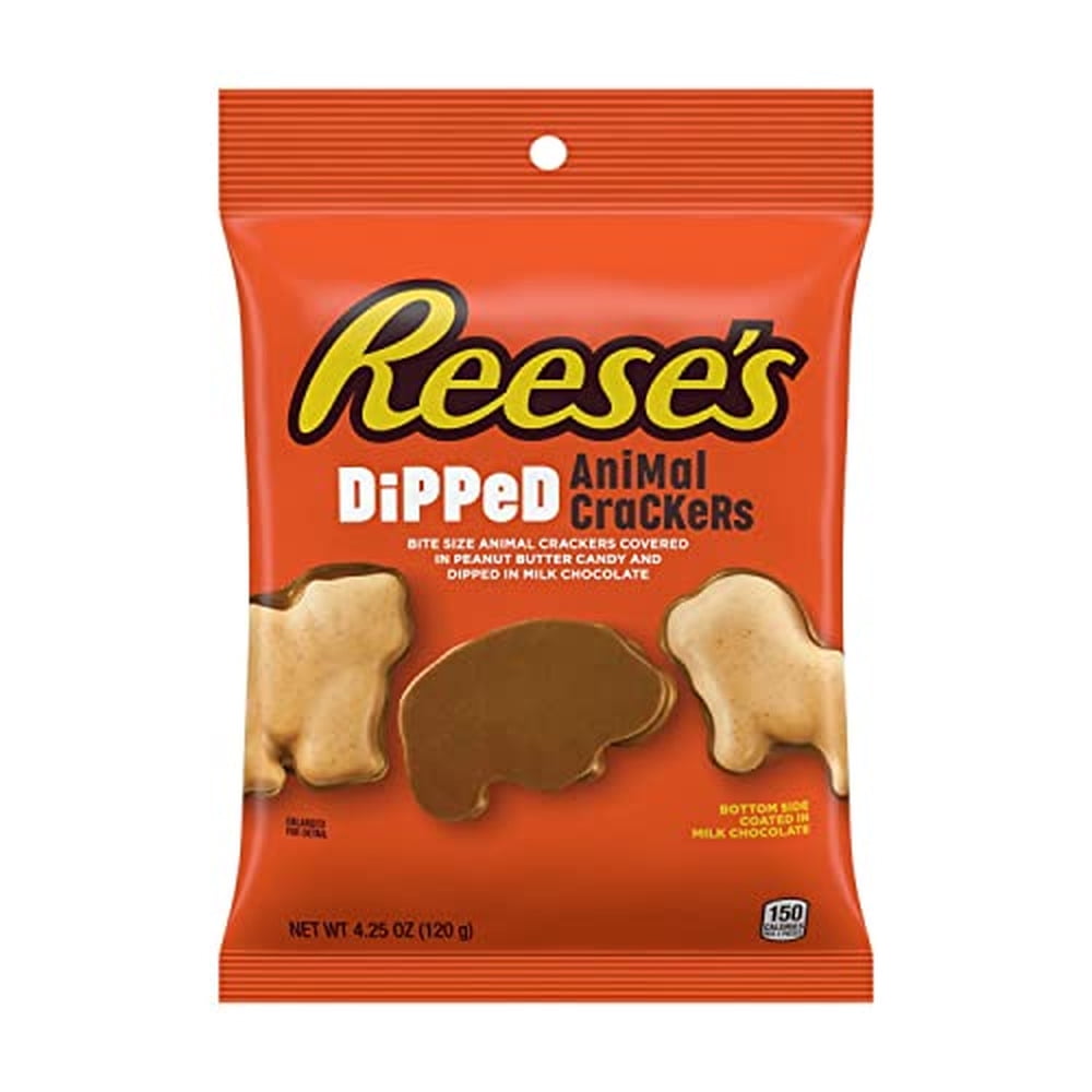REESE'S Milk Chocolate and Peanut Butter Candy Dipped Animal Crackers (Pack of 8)