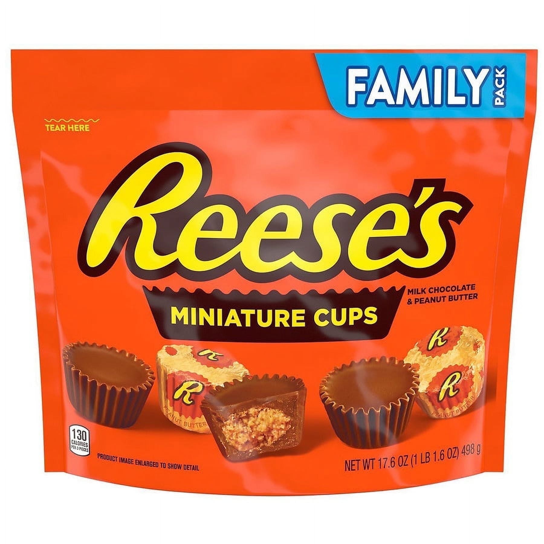 REESE'S Miniatures Milk Chocolate Peanut Butter Cups, Candy, Family Pack, 17.6 oz Pack of 2