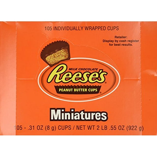 REESE'S Miniatures Milk Chocolate Snack Size, Bulk Gluten Free, Individually Wrapped Peanut Butter Cups Candy Packs, 0.31 oz (105 Pieces)