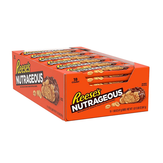 REESE'S NUTRAGEOUS Milk Chocolate, Peanut Butter & Caramel, 1.66 oz Bars -18 Ct.