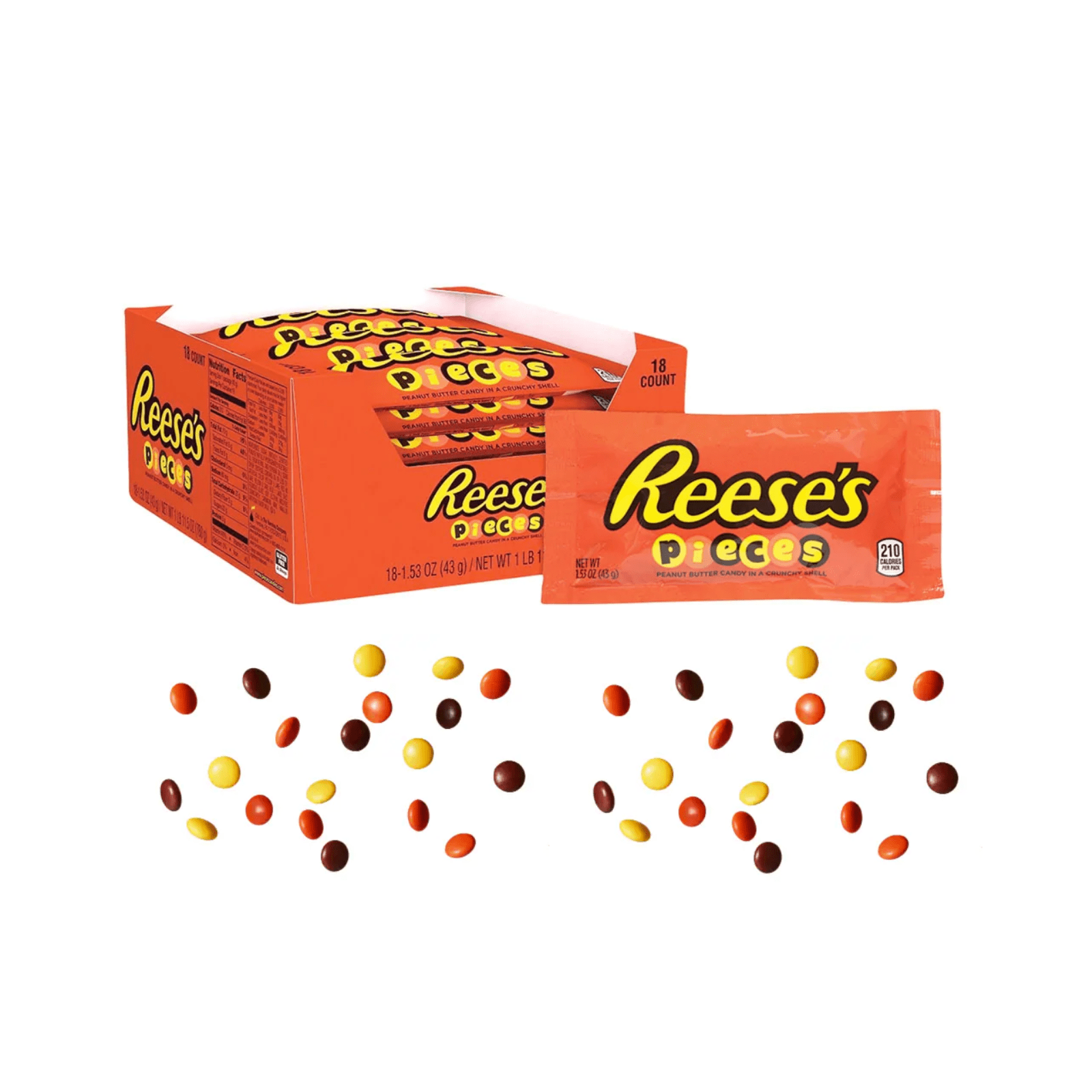 REESE'S PIECES Peanut Butter Candy, 1.53 oz Bags, Bulk Deal (18 Count