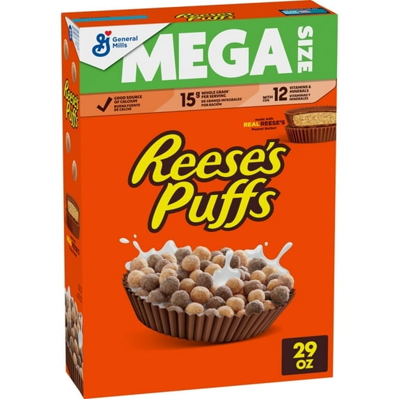 REESE'S PUFFS Breakfast Cereal, Chocolatey Peanut Butter Cereal, Mega Size, 29 oz(pack of 4)