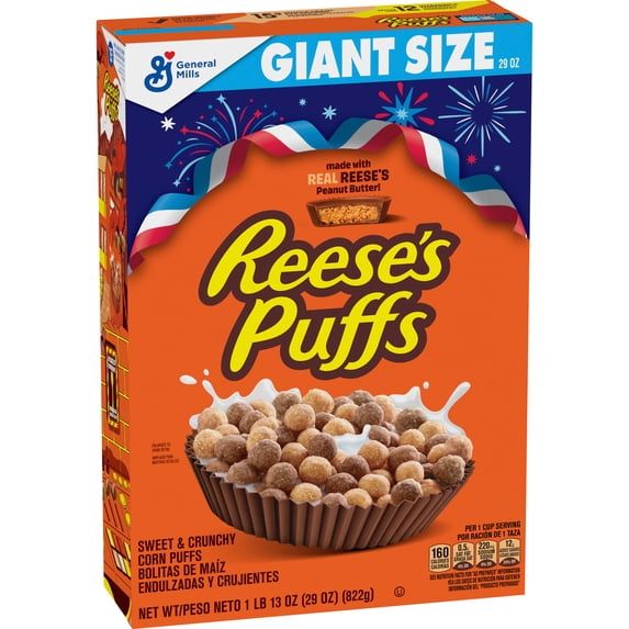 REESE'S PUFFS Breakfast Cereal, Chocolatey Peanut Butter Cereal, Giant Size, 29 oz