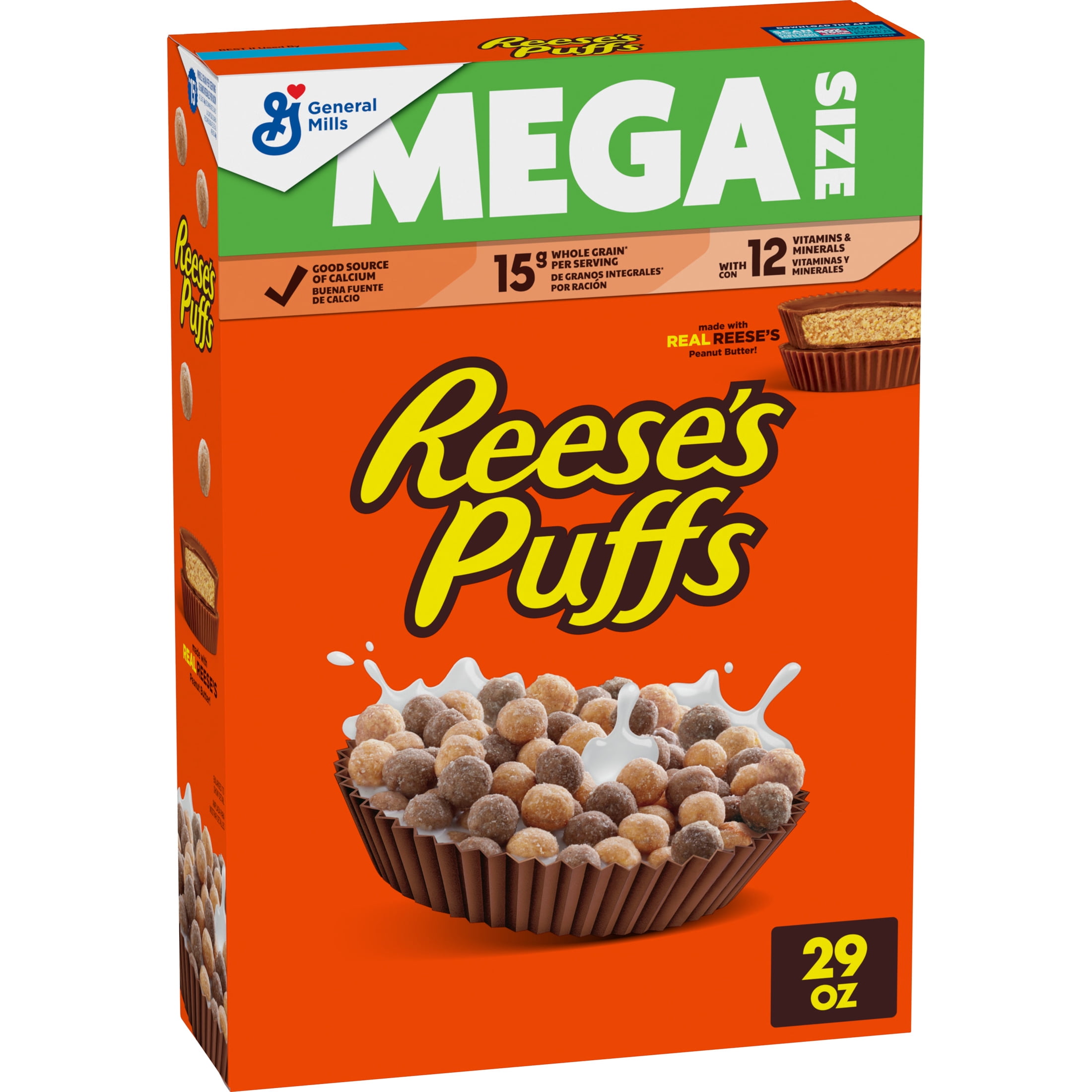 REESE'S PUFFS Breakfast Cereal, Chocolatey Peanut Butter Cereal, Mega Size, 29 oz