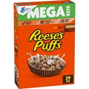 REESE'S PUFFS Breakfast Cereal, Chocolatey Peanut Butter Cereal, Mega Size, 29 oz