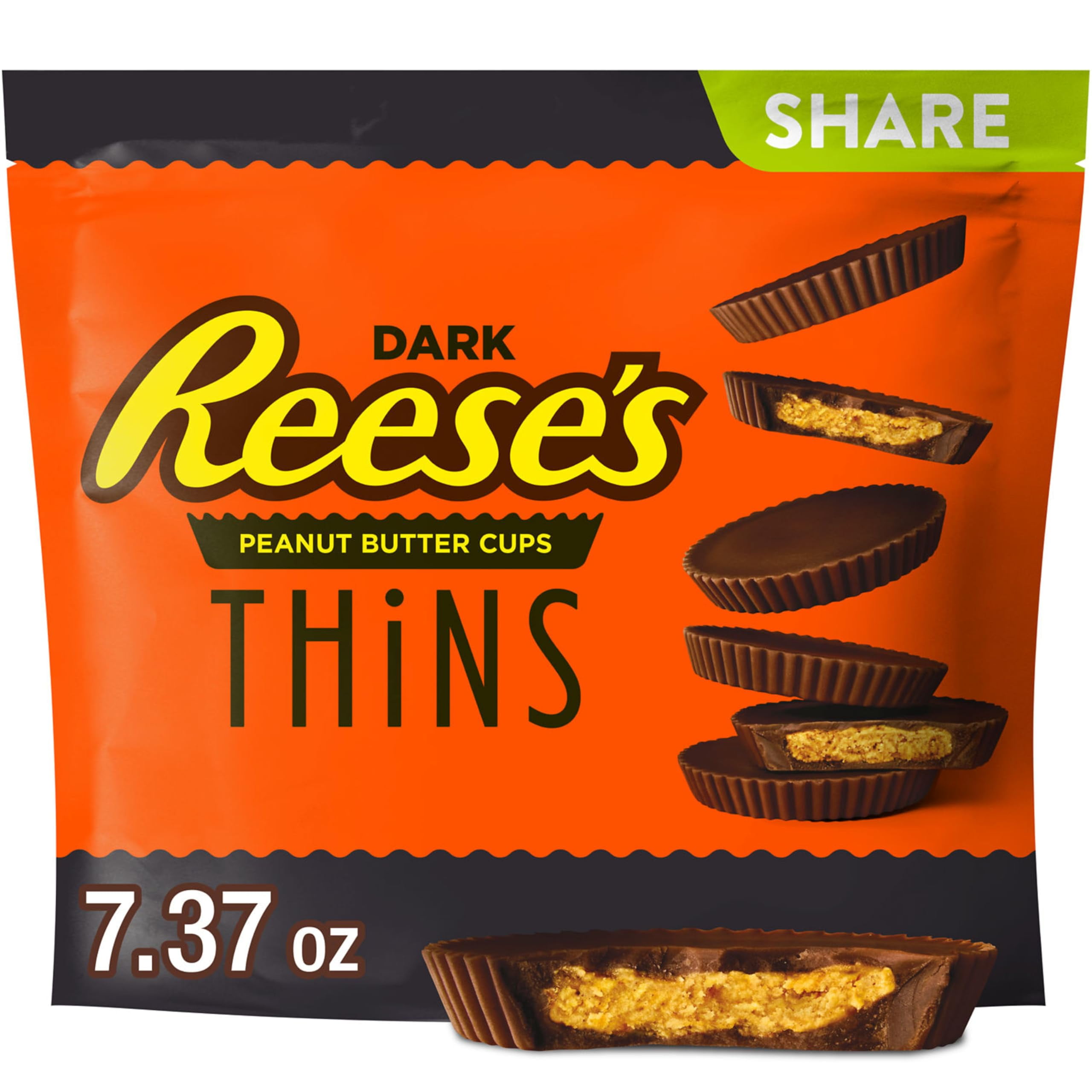 REESE'S THiNS Dark Chocolate Peanut Butter Cups, Candy Share Packs, 7.37 oz (8 Count)
