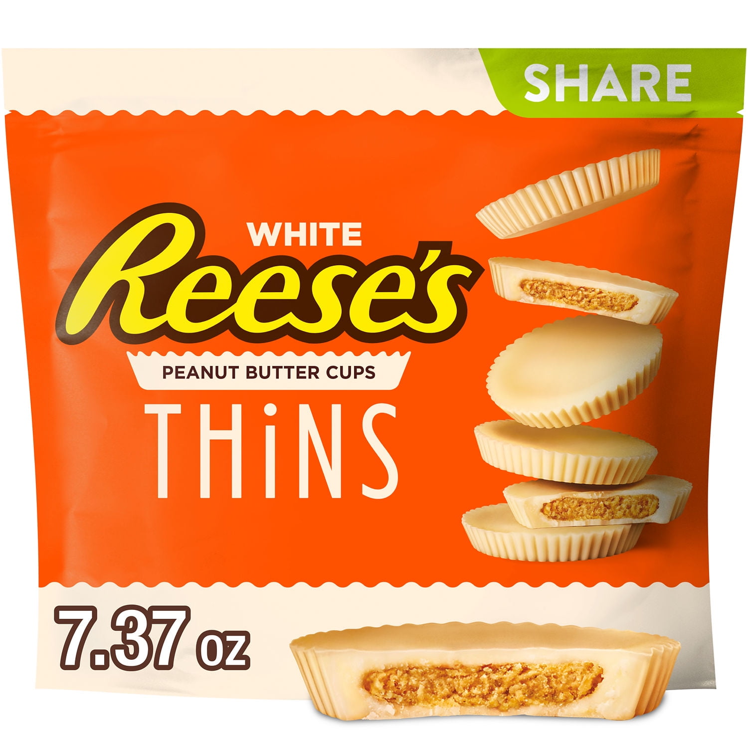 REESE'S, THINS White Crème and Peanut Butter Candy, Individually Wrapped, 7.37 oz, Bag