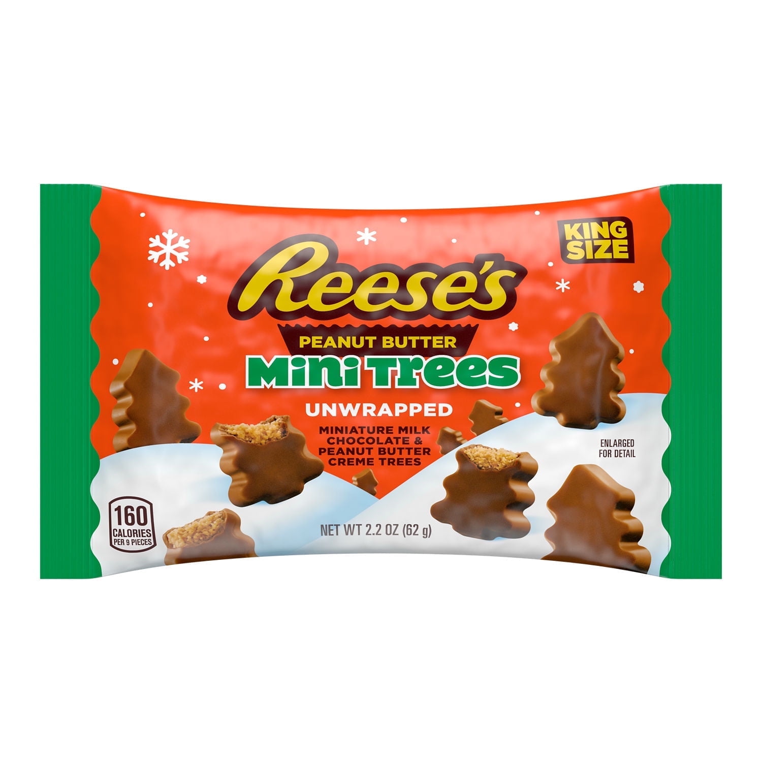 REESE'S Unwrapped Milk Chocolate King Size Peanut Butter Creme Mini Trees, Christmas , Candy Bag, 2.2 oz