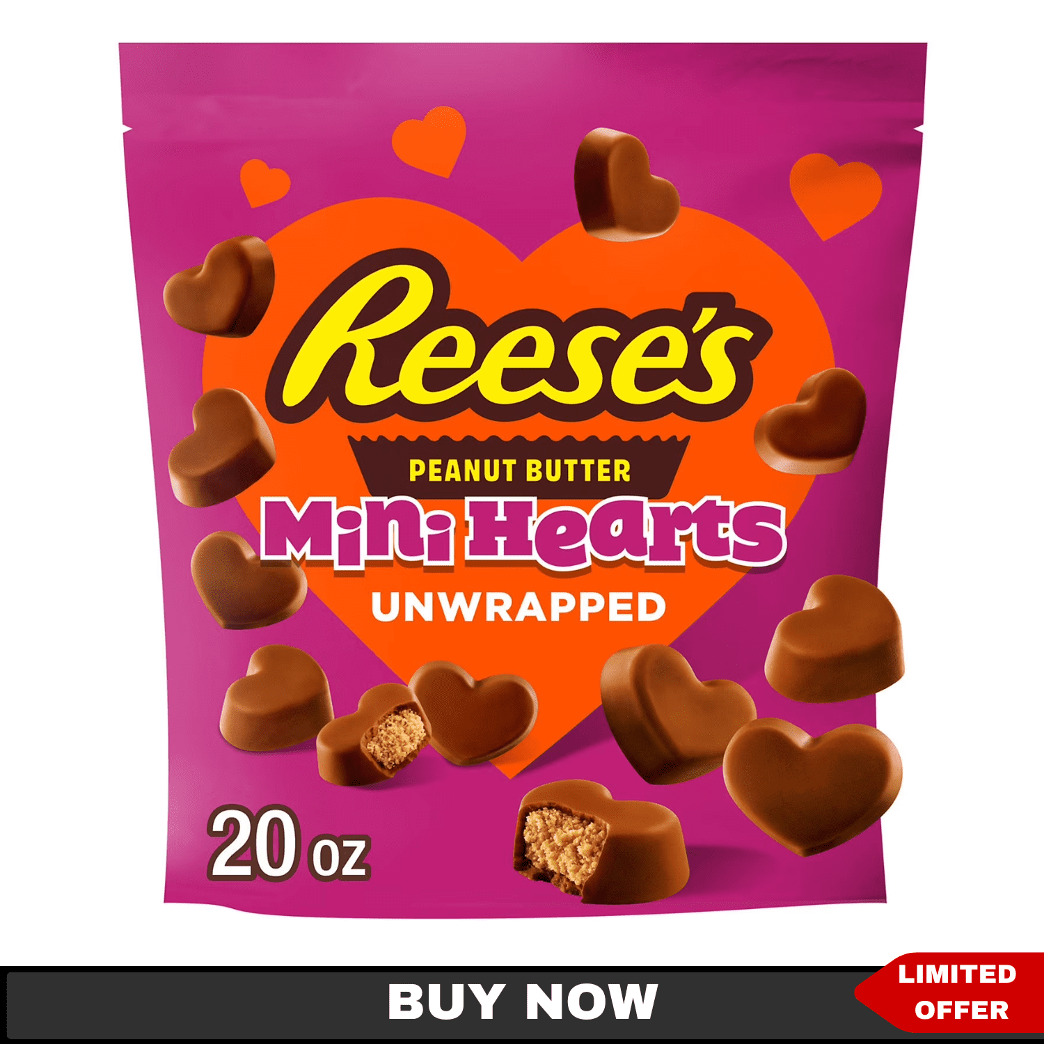 REESES Unwrapped Valentines Day Chocolate Peanut Butter Creme Mini Hearts Candy, 20 oz Bag