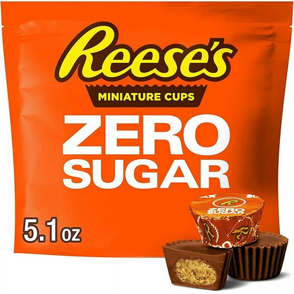 REESE'S Zero Sugar Miniatures Chocolate Peanut Butter Cups, Candy Bag, 5.1 oz ( Pack of 2 )