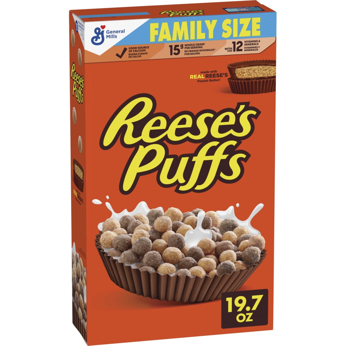 REESE'S PUFFS Breakfast Cereal, Chocolatey Peanut Butter Cereal, Family Size, 19.7 oz