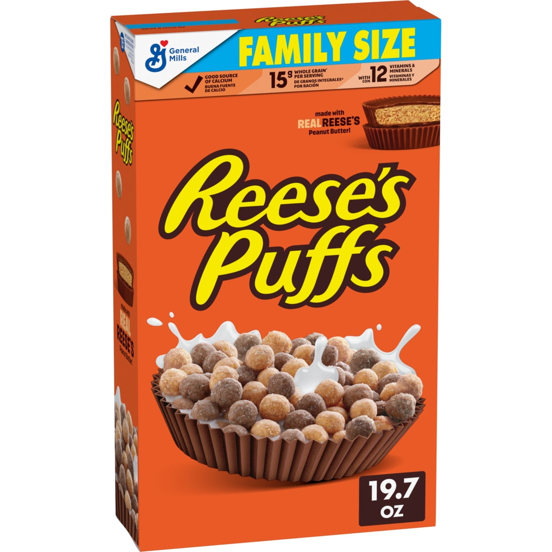 REESE'S PUFFS Breakfast Cereal, Chocolatey Peanut Butter Cereal, Family Size, 19.7 oz