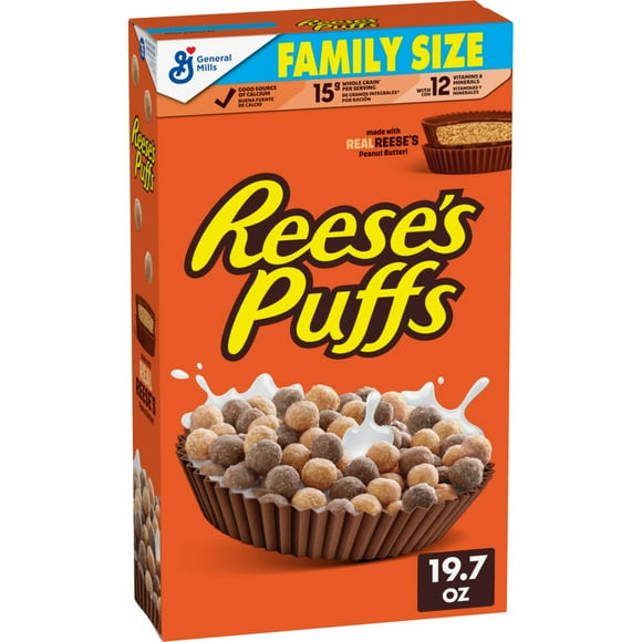 REESE'S PUFFS Breakfast Cereal, Chocolatey Peanut Butter Cereal, Family Size, 19.7 oz