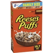 REESE's PUFFS Chocolatey Peanut Butter Cereal, Kid Breakfast Cereal, Family Size, 19.7 oz