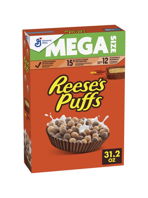 PUFFS Chocolatey Peanut Butter Cereal, Kid Breakfast Cereal, Mega Size, 31.2 oz