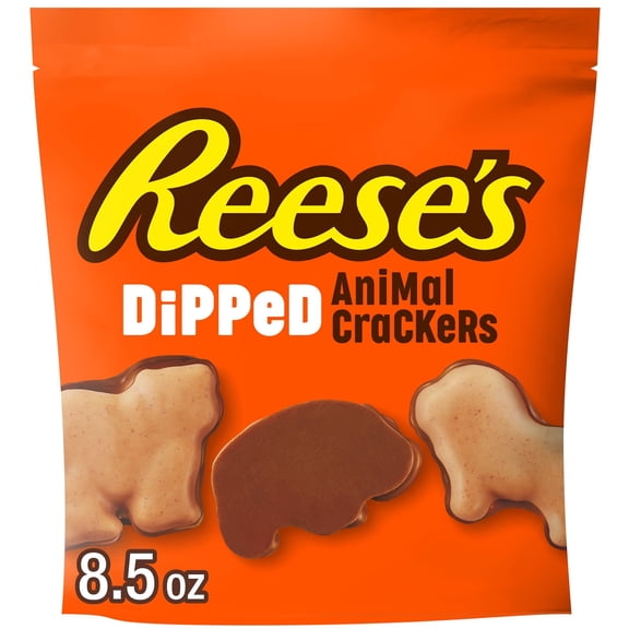 Reese's Chocolate and Peanut Butter Animal Crackers, Chocolate Dipped Animal Cookies, Bag 8.5 oz