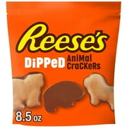 Reese's Chocolate and Peanut Butter Animal Crackers, Chocolate Dipped Animal Cookies, Bag 8.5 oz