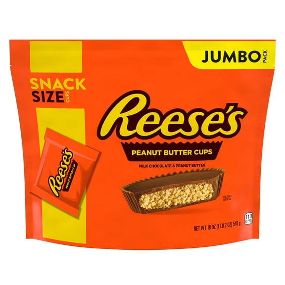 Reese's Milk Chocolate Snack Size Peanut Butter Cups Candy, Jumbo Pack 18 oz