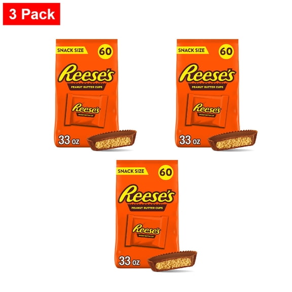 REESES Milk Chocolate Snack Size Peanut Butter Cups Candy Bag 33 oz - 3 Pack