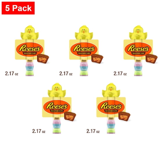 REESES Miniatures Milk Chocolate Peanut Butter Cups Easter Candy Plastic Cane 2.17 oz - 5 Pack