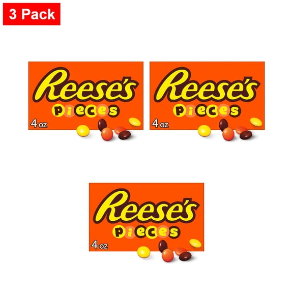 REESES PIECES Peanut Butter in a Crunchy Shell Candy Box 4 oz - 3 Pack