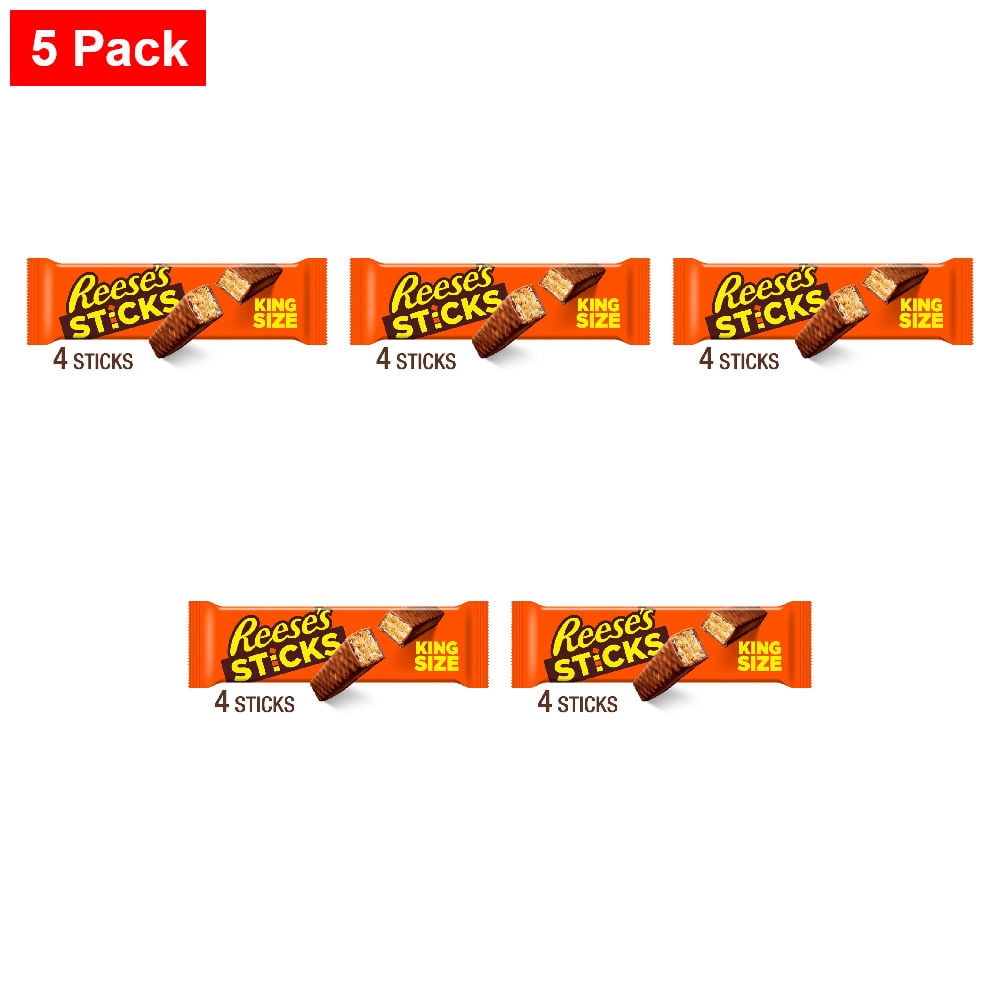 REESES STICKS Milk Chocolate Peanut Butter Wafer King Size Candy Pack 3 oz - 5 Pack