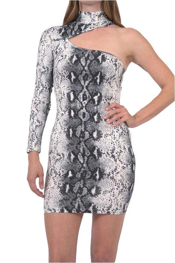 REEVES ONE-SLEEVE SNAKE PRINT MINI DRESS (Medium)