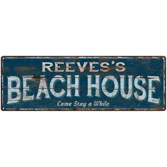 REEVES'S Beach House Blue Rustic Cabin Home Decor 6x18 Metal 206180026358