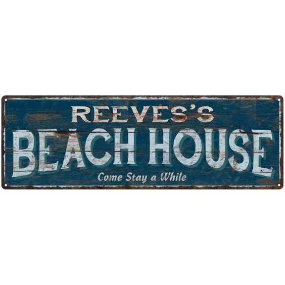 REEVES'S Beach House Blue Rustic Cabin Home Decor 8x24 Metal 108240026358