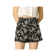 thumbnail image 1 of REFINED ATTIRE Juniors Floral Printed Lace Trim Elastic Waist Shorts, 1 of 7
