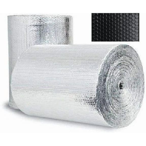 REFLECTIVE BLACK / SILVER FOIL Double BUBBLE Foil Insulation Roll 12" X 10' R8