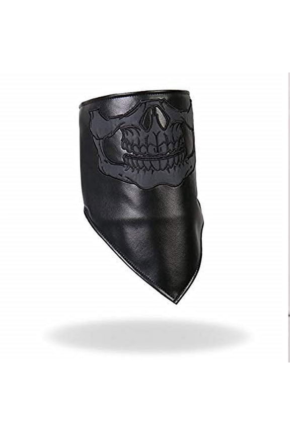 REFLECTIVE SKULL FACE - Premium Black Leather NECK WARMER, Licensed Original