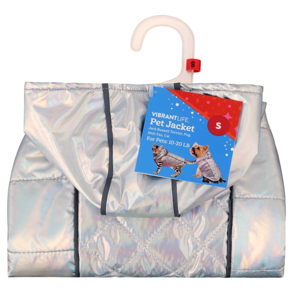 Vibrant Life Holiday Reflective Jacket for Dogs and Cats, Silver, S