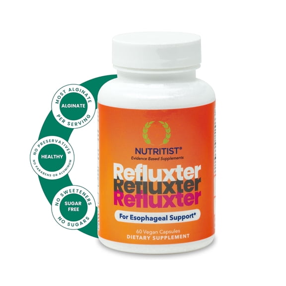 Nutritist Refluxter - Sodium Alginate Therapy for Acid Reflux, Heartburn, GERD, LPR, and Silent Reflux Relief. Zero Sugar and Preservatives. 60 Capsules.
