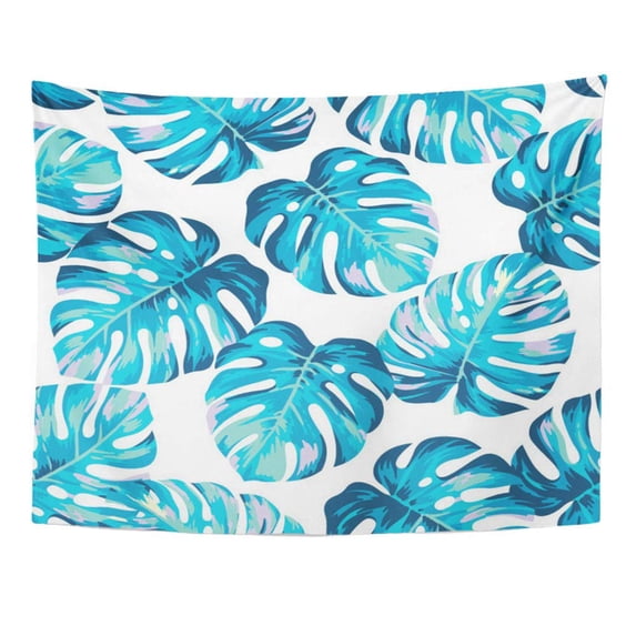 REFRED Blue Aloha Tropical with Exotic Palm Leaves Green Flora Beach Blossom Botanical Branch Classical Color Wall Art Hanging Tapestry Home Decor for Living Room Bedroom Dorm 60x80 inch