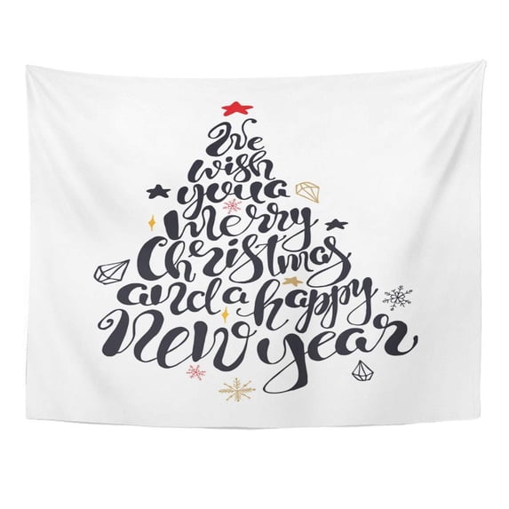 REFRED Calligraphic Merry Christmas Quote Lettering in Shape Tree Designs Emblem Phrase Usable Celebration Wall Art Hanging Tapestry Home Decor for Living Room Bedroom Dorm 51x60 inch