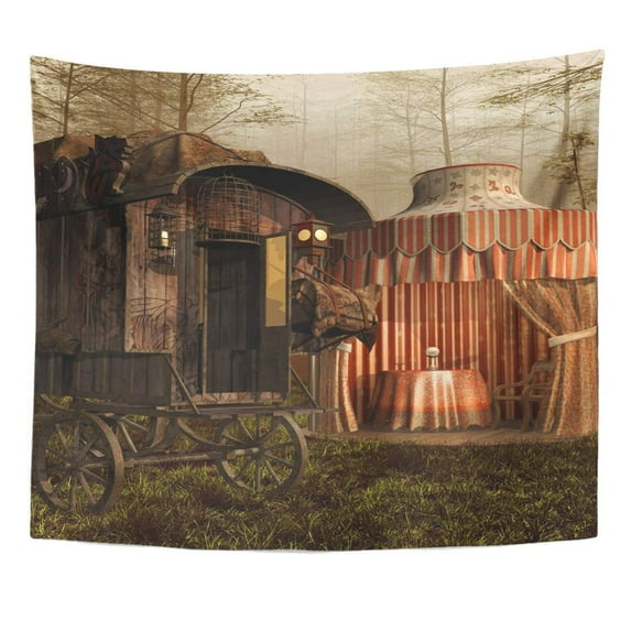 REFRED Colorful Gypsy Fantasy Vintage Tent and Cart in The Wall Art Hanging Tapestry Home Decor for Living Room Bedroom Dorm 60x80 inch