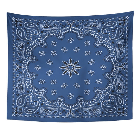 REFRED Colorful Pattern Blue Paisley Bandana Border Scarf Black Classic Wall Art Hanging Tapestry Home Decor for Living Room Bedroom Dorm 51x60 inch