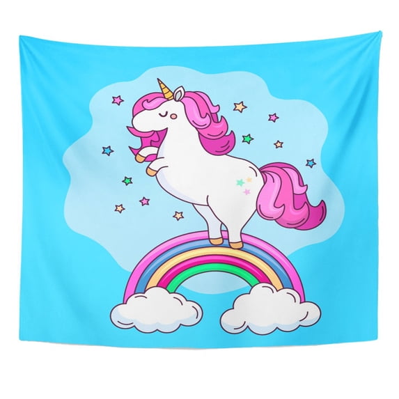 REFRED Colorful Pony Funny Unicorn Character Rainbow Flat Pink Wall Art Hanging Tapestry Home Decor for Living Room Bedroom Dorm 51x60 inch
